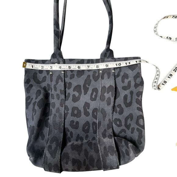 CLARE V Suede Leopard Print Tote Shoulder Bag Gray Black Animal Print - Picture 6 of 9
